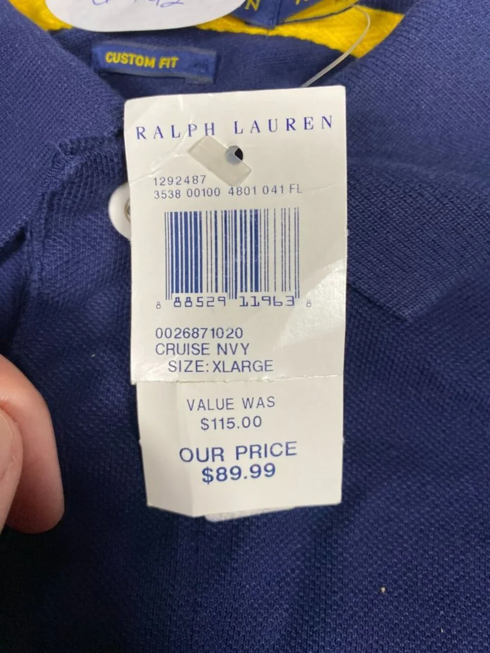 Polo Ralph Lauren Mens Custom Fit Long Sleeve Navy Rugby Shirt XL Cotton NWT